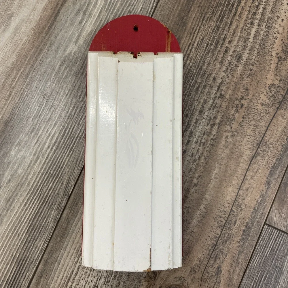 Vintage Nu Way Wooden Kitchen Knife Holder #425 Red & White Paint 5 Slots MCM